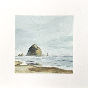 8x8 PNW Original Oil Painting Oregon Cannon Beach Seascape Coastal Calm Signed